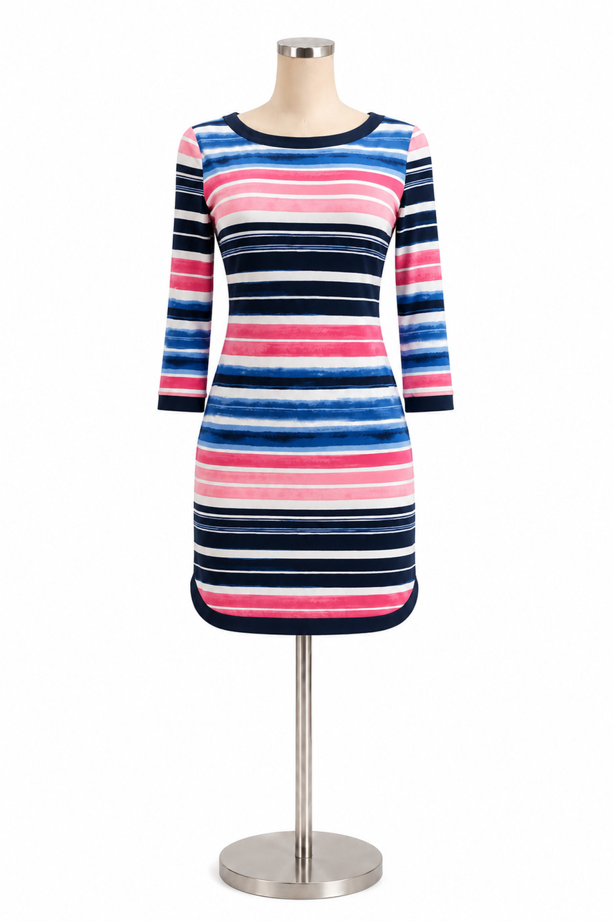 Vince Camuto Painterly Stripe Sheath Dress Blue Pink Size 4